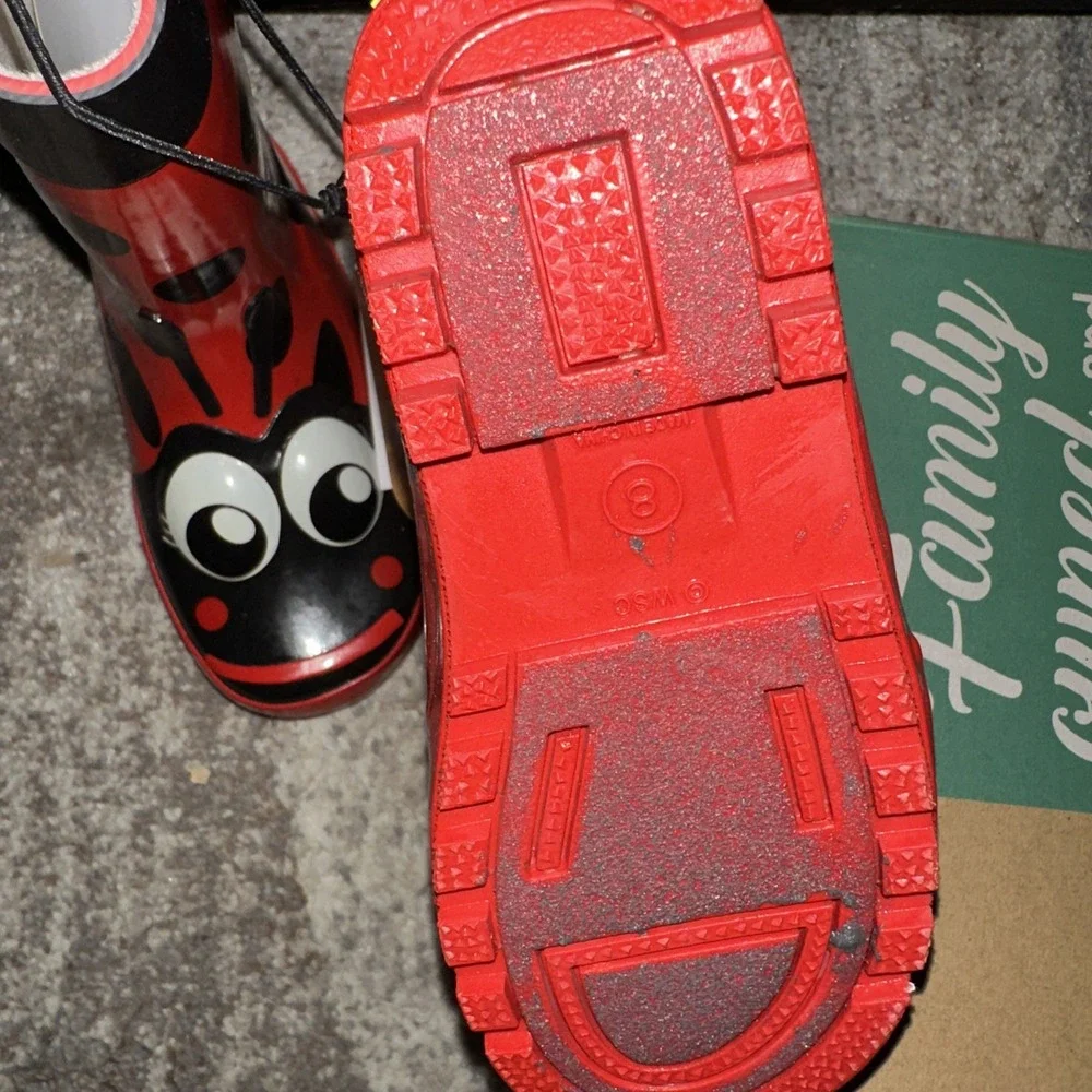 Ladybug Rain‎ Boots Western Chief Kids Sz 8 Waterproof Red Black NWT Pull-On NEW